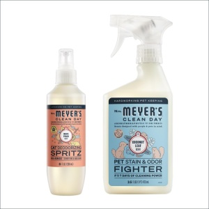 Kit de Cuidado para Gatos MRS. MEYER'S CLEAN DAY, Incluye Desodorante en Aerosol - Durazno Blanco y Eliminador de Manchas y Olores de Mascotas - Hoja de Coco