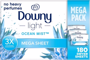 Downy Light - Hojas Suavizantes para Secadora, Aroma Oceánico, 180 Hojas