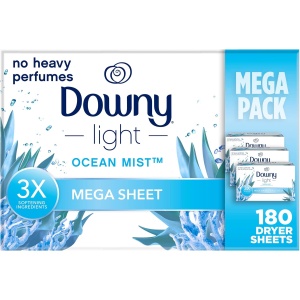 Downy Light - Hojas Suavizantes para Secadora, Aroma Oceánico, 180 Hojas