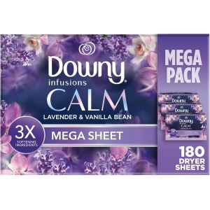 Suavizantes de tela de Downy Infusions CALM con aroma a lavanda y vainilla, 180 hojas (3 cajas de 60 hojas)