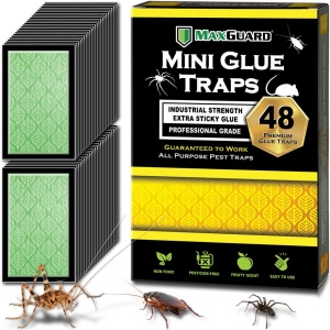 Trampas para ratones MaxGuard Tablillas engomadas extra pegajosas, atrayente con olor a fruta eliminar insectos, bichos, arañas, grillos, escorpiones, cucarachas, ciempiés 48 pzas