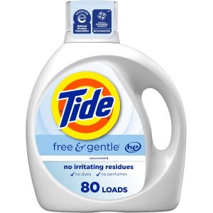 Detergente líquido Tide Free & Gentle, 105 fl oz, 80 cargas