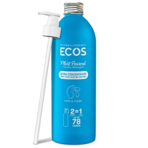 Detergente líquido ultra concentrado ECOS, botella de aluminio sostenible, hasta 78 cargas, 2 dosificadores por carga de lavadora - Jabón hipoalergénico a base de plantas, sin fragancias, 16 oz