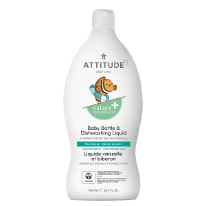 "Detergente Líquido para Platos y Botellas de Bebé ATTITUDE, Certificado por EWG, Sin Colorantes ni Fragancias, Eficaz contra los Residuos de Leche y Grasa, Vegano, Néctar de Pera, 23.7 Fl Oz"