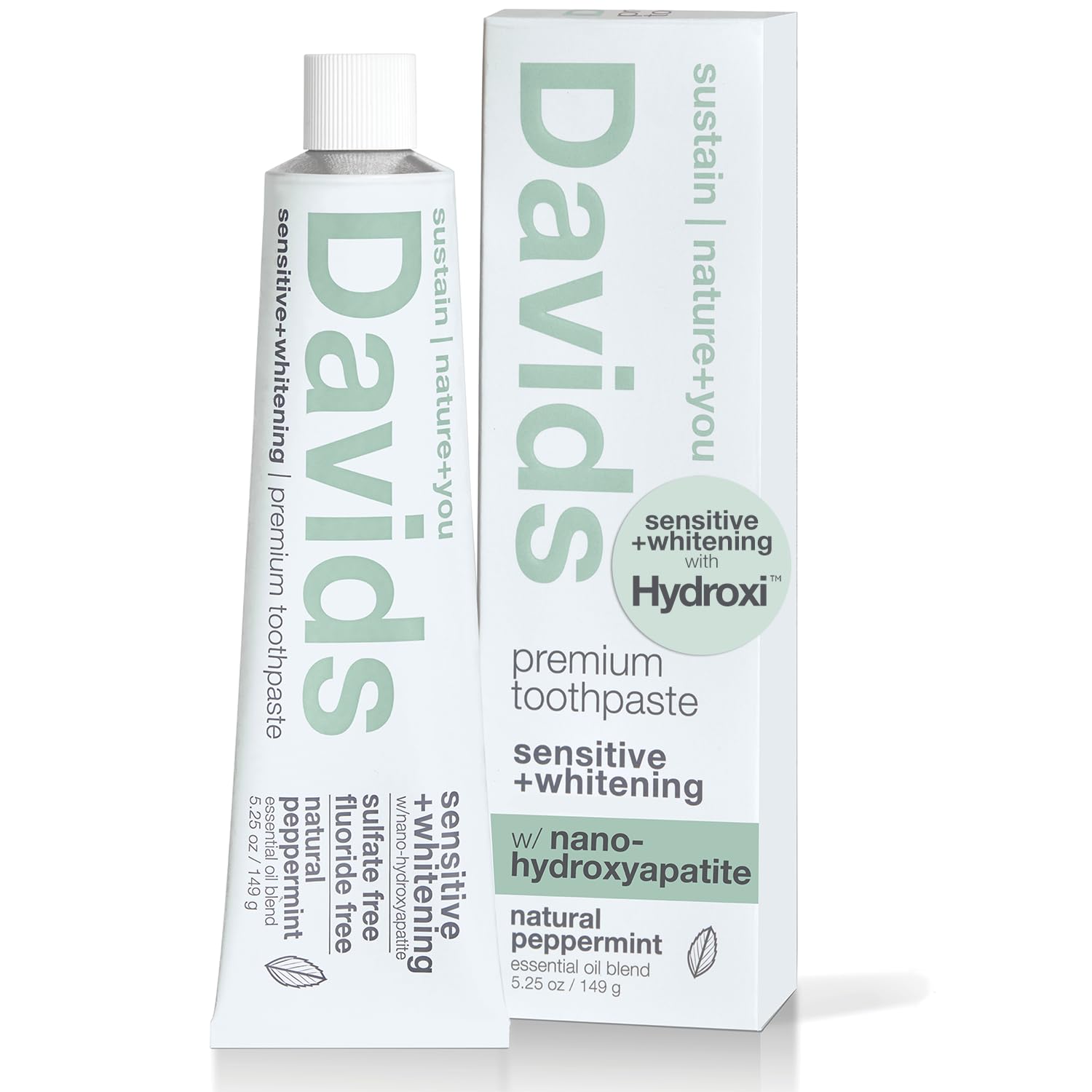 ." "Crema de dientes David's de Nano Hidroxiapatita libre de flúor, remineraliza el esmalte y alivia la sensibilidad, blanquea y previene la placa, sin SLS, menta natural, 5.25oz, hecho en EE. UU."