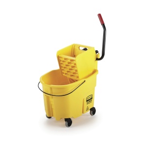 Combo de cubeta y Escurridor Rubbermaid de 35 Qt. con Ruedas, Amarillo, para Limpieza de Pisos Profesional/Industrial/Empresarial