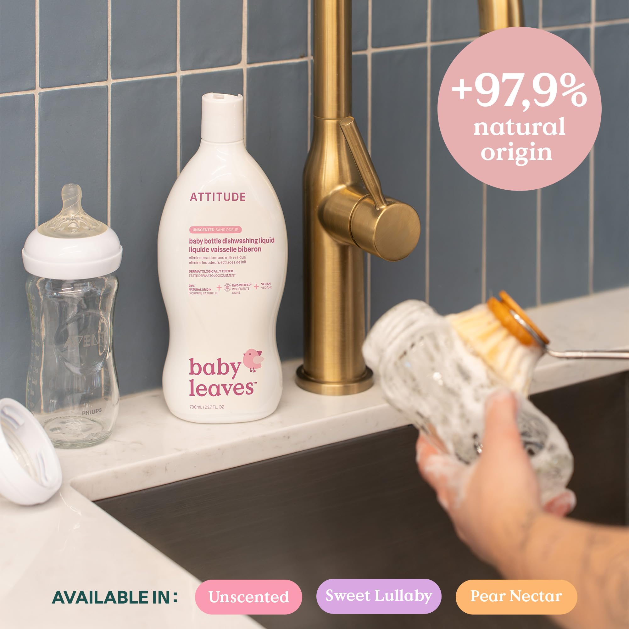 Detergente Líquido para Platos y Botellas de Bebé ATTITUDE, Sin Colorantes ni Fragancias Vegano 23.7Oz - Image 2