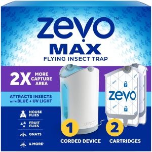 Pie-Zevo MAX atrapainsectos y trampa para moscas para interiores - Libre de desorden (1 base y 2 cartuchos)