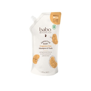 Shampoo y jabón 2-en-1 Babo Botanicals para bebé sensible sin fragancia - Mantequilla de karité, caléndula y aloe vera 946ml