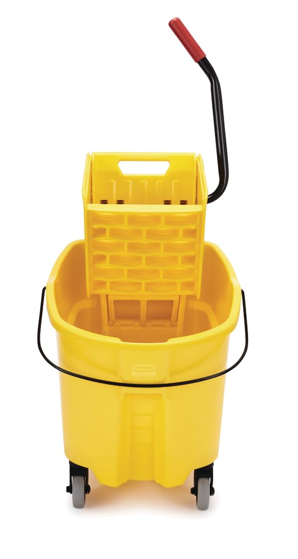 Combo de cubeta y Escurridor Rubbermaid de 35 Qt. con Ruedas, Amarillo, para Limpieza de Pisos Profesional/Industrial/Empresarial