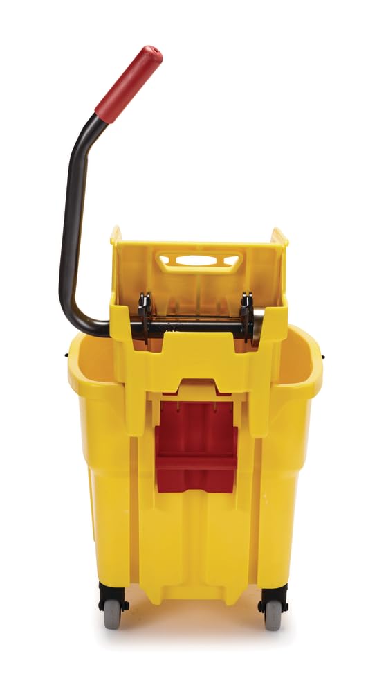 Combo de cubeta y Escurridor Rubbermaid de 35 Qt. con Ruedas, Amarillo, para Limpieza de Pisos Profesional/Industrial/Empresarial
