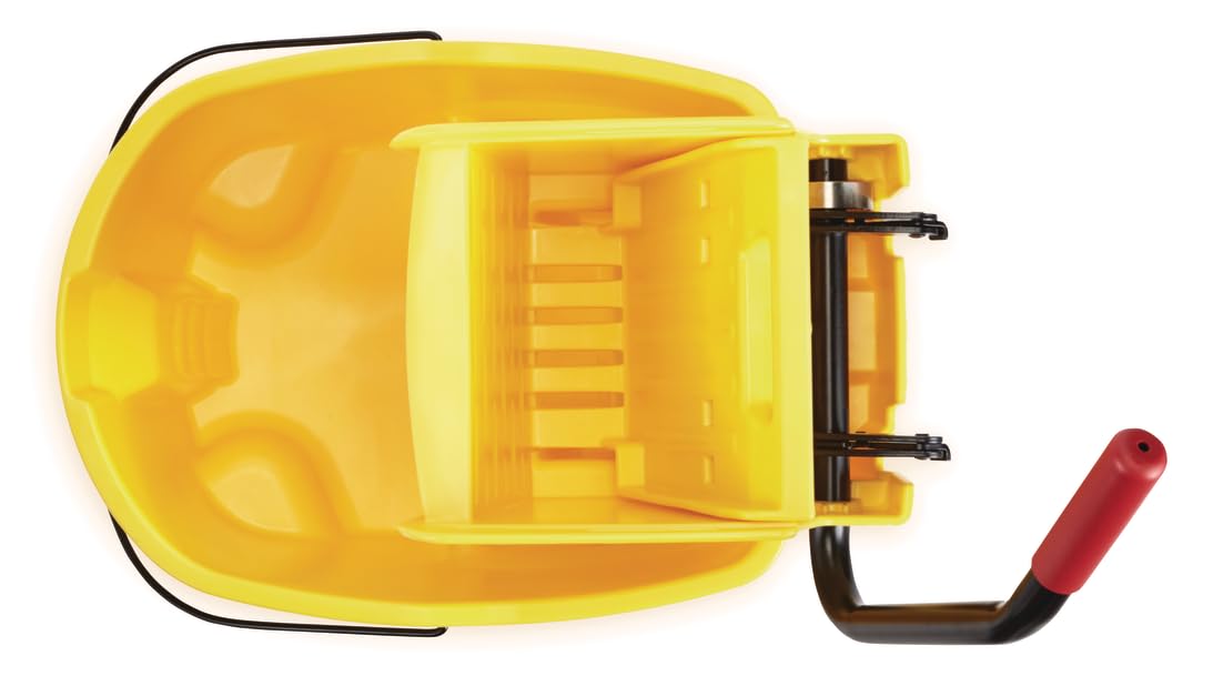 Combo de cubeta y Escurridor Rubbermaid de 35 Qt. con Ruedas, Amarillo, para Limpieza de Pisos Profesional/Industrial/Empresarial