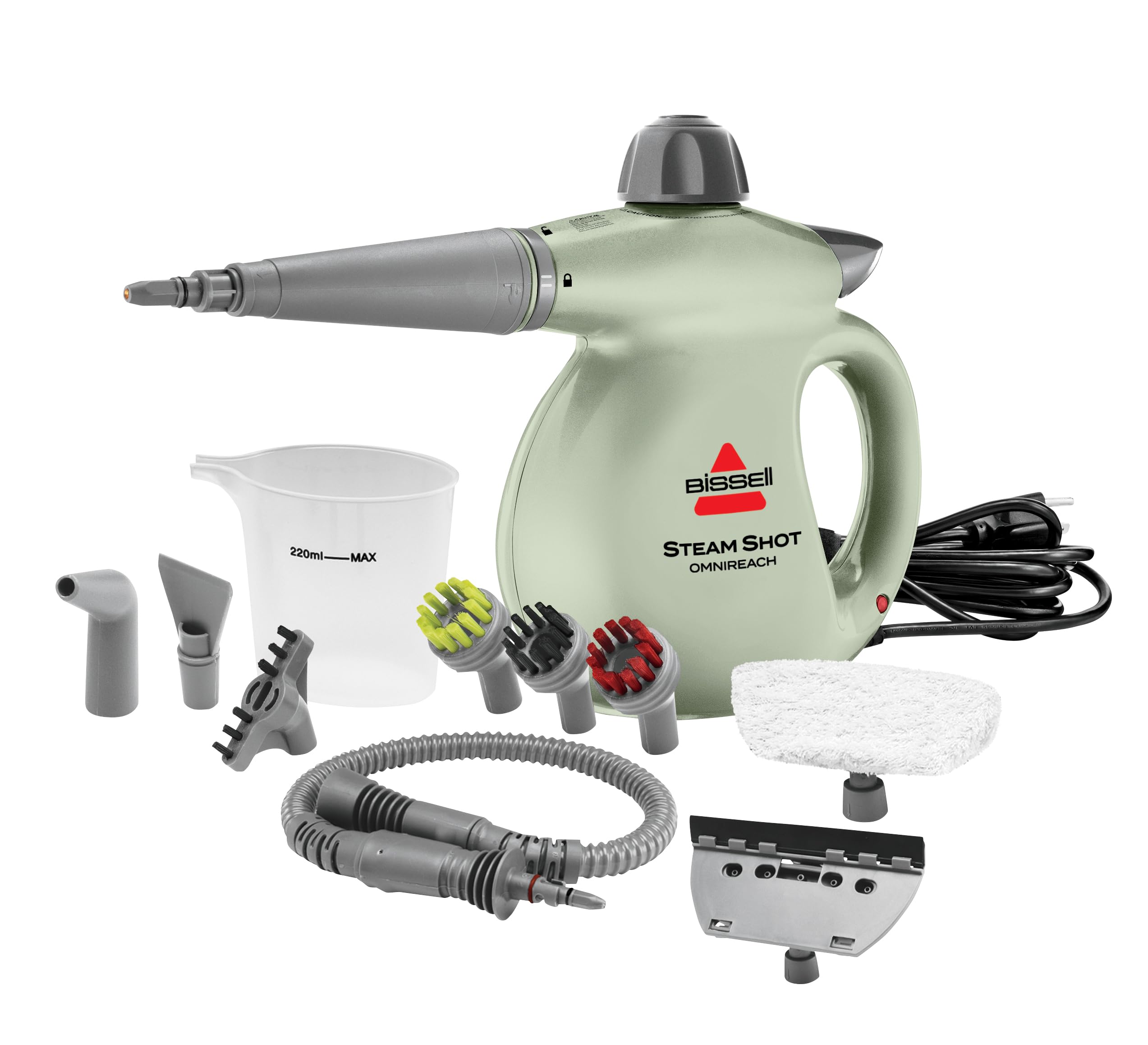 Limpiador a vapor portátil BISSELL® Steam Shot™ OmniReach para azulejos, lechada, ventanas, baños, cocinas, tela y más. Incluye 10 herramientas.
