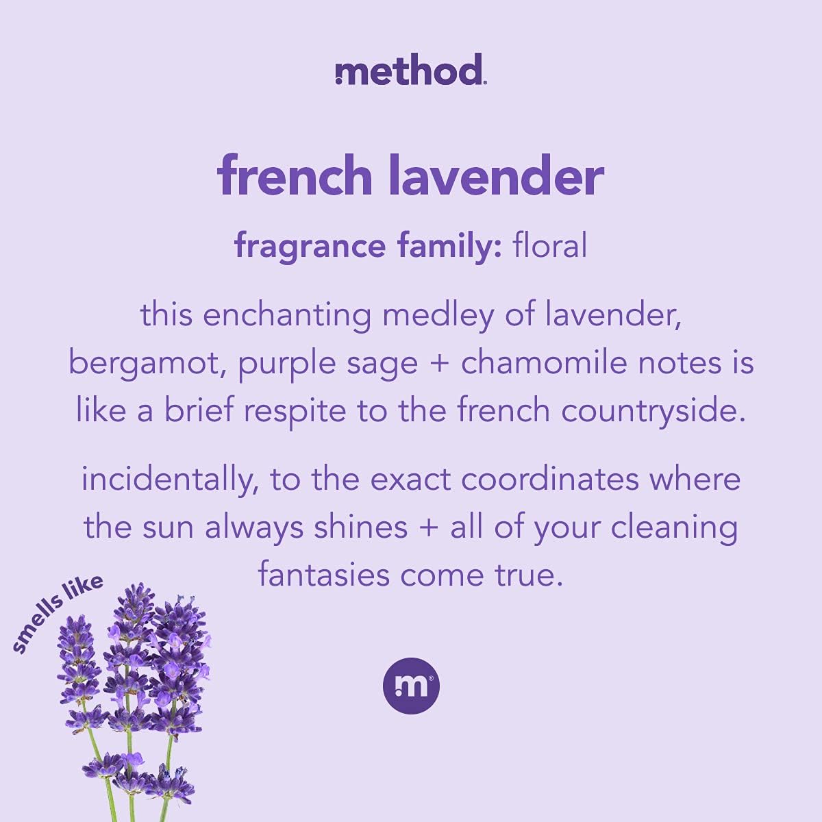 Limpiador multiusos en spray Method, Lavanda Francesa, fórmula a base de plantas y biodegradable, ideal para encimeras, azulejos y más, 28 Oz