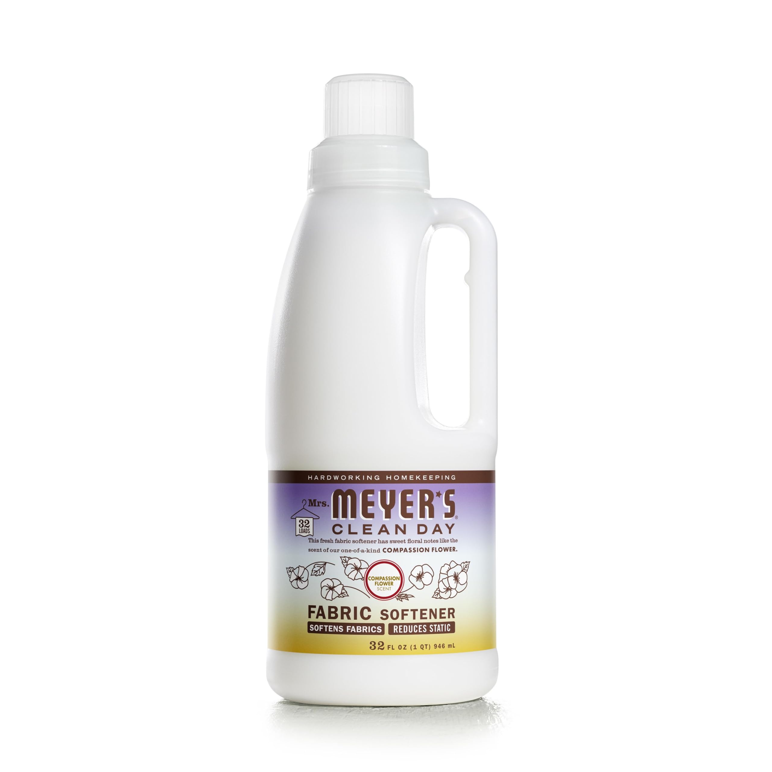 Suavizante de tela líquido MRS. MEYER'S CLEAN DAY, con aceites esenciales, libre de parabenos, con aroma de flor de la compasión, 32 oz (32 cargas).