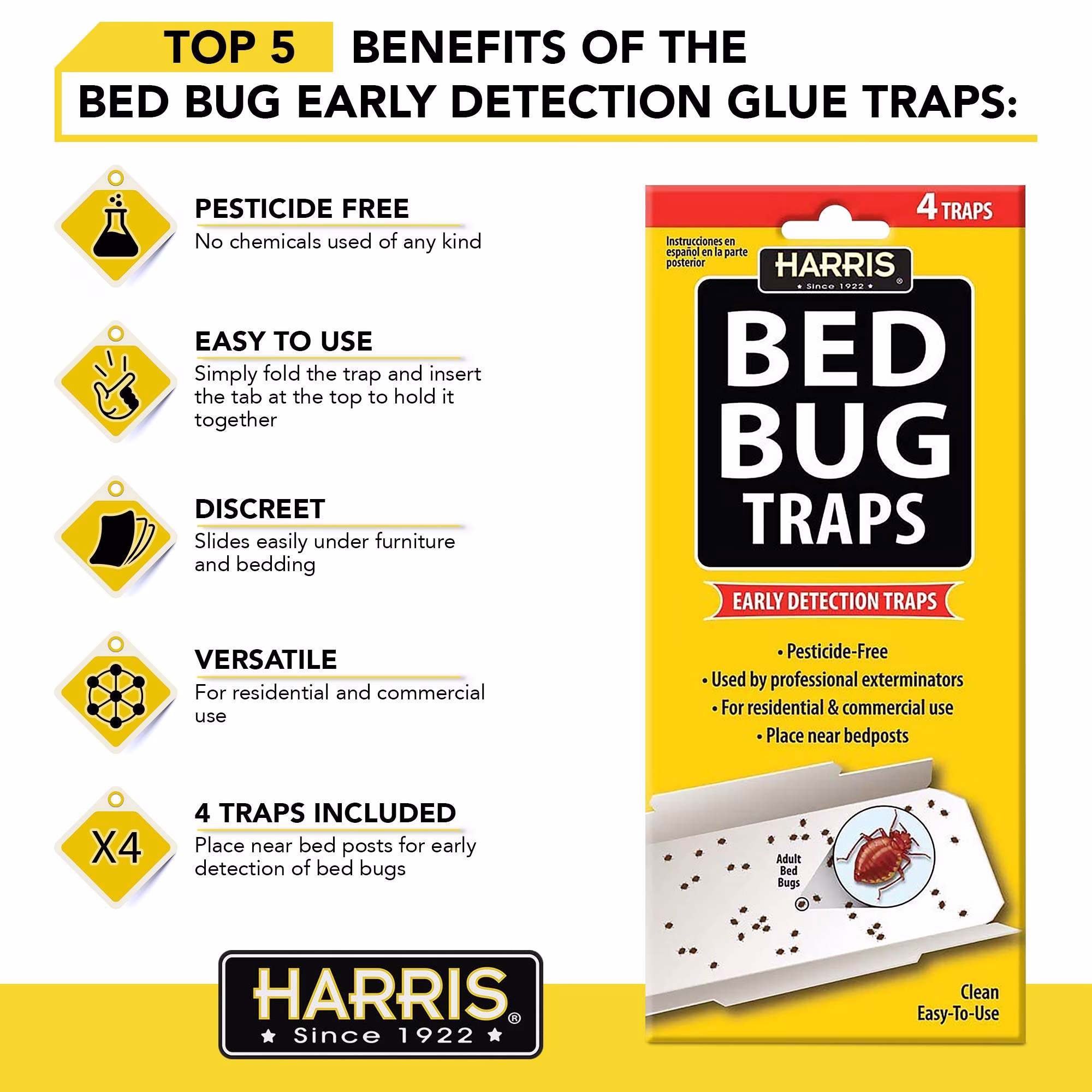 Trampa de pegamento Harris para detectar y eliminar chinches 4pzas