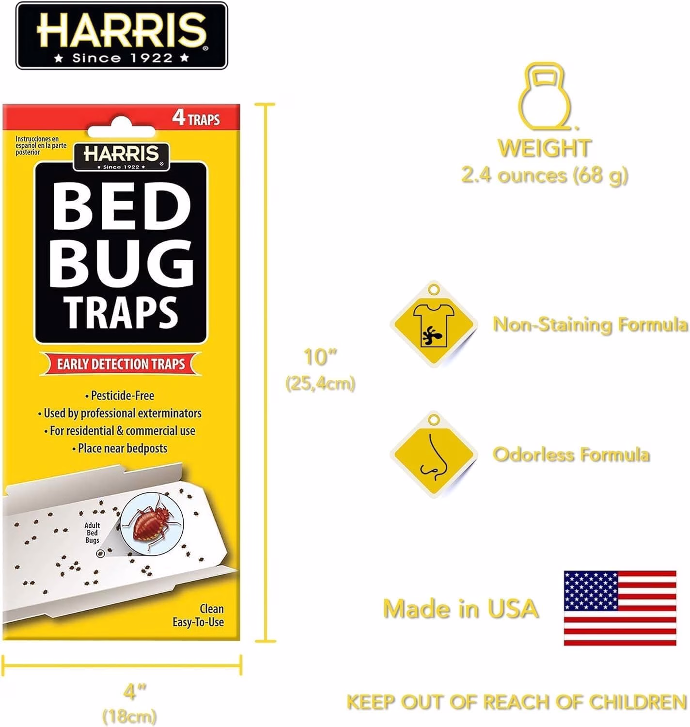 Trampa de pegamento Harris para detectar y eliminar chinches 4pzas