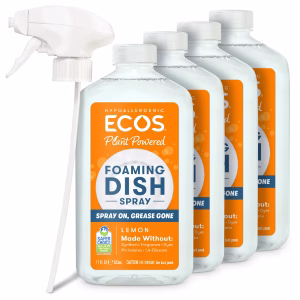 Jabón para Platos ECOS Espumoso, Fórmula Potente en Spray, Ahorra Agua, Limpia y Enjuaga - Hipoalergénico - Limón, 17 onz (Pack de 4)