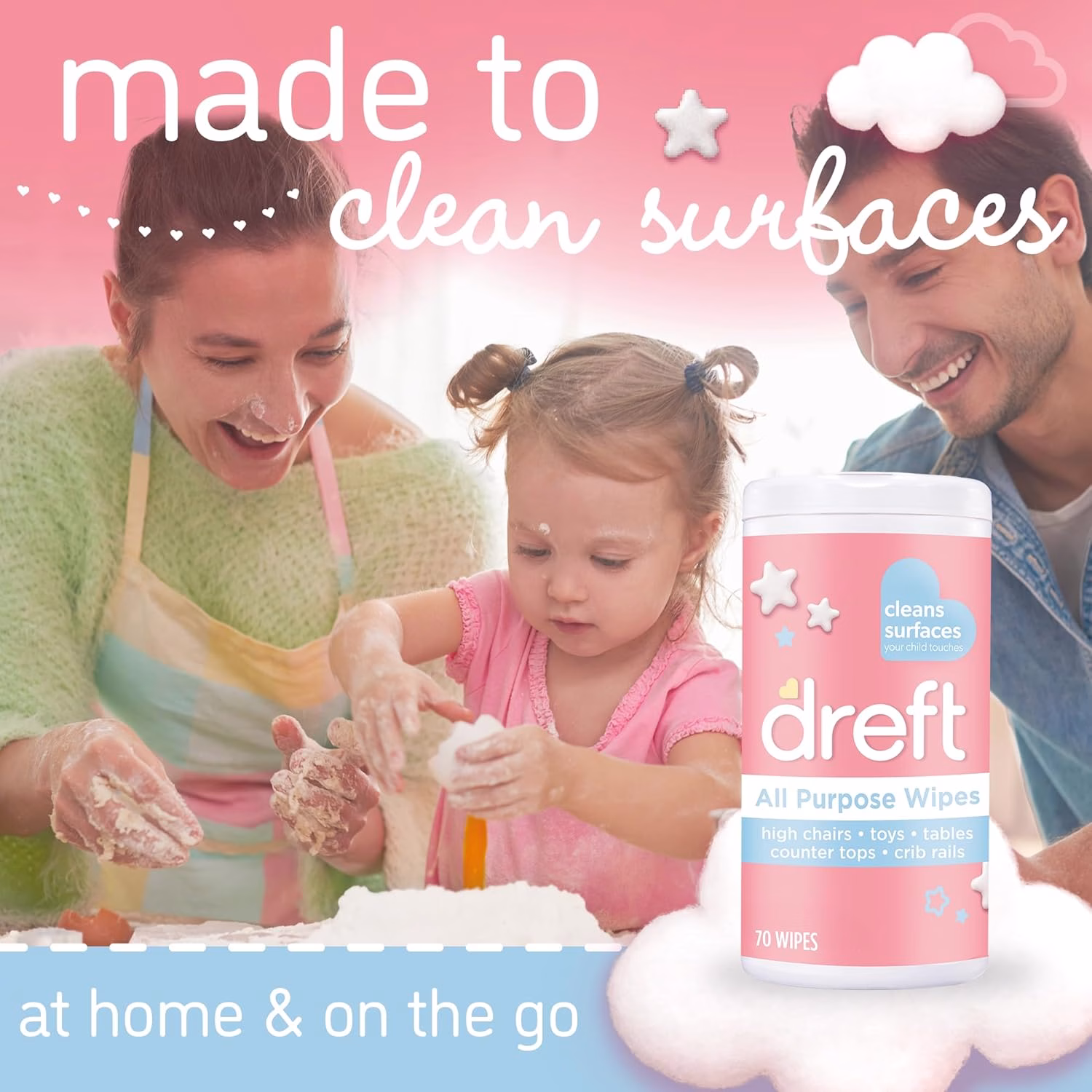 Toallitas de Limpieza Multi-Superficie para Bebés Dreft 70 Unidades (Paquete de 4)