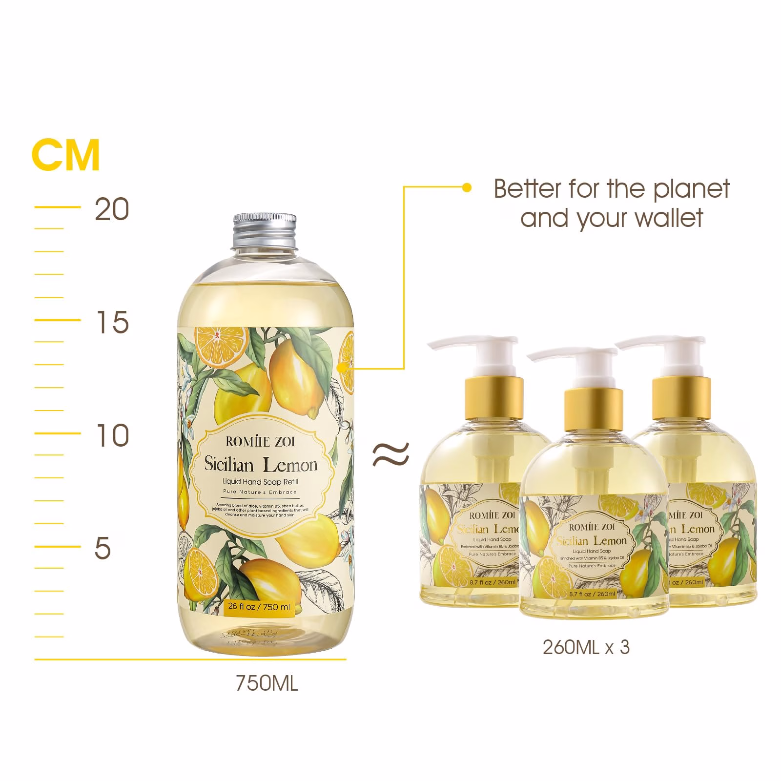 Jabón Líquido de Limón ROMIIE ZOI - Fórmula Natural, Suave e Hidratante 3 pack - Image 2