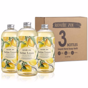 "Recarga de Jabón Líquido de Limón ROMIIE ZOI - Fórmula Natural, Suave e Hidratante - Pack Familiar de 3, Ideal para Dispensadores en Cocina y Baño"