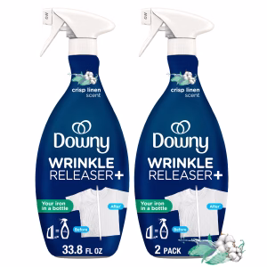 Spray Antiarrugas Downy, Fórmula Todo en Uno, Elimina Arrugas, Estática y Olores, Aroma Lino fresco, 33.8 Fl Oz, Paquete de 2