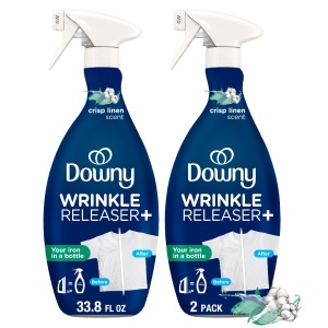 Spray Antiarrugas Downy, Fórmula Todo en Uno, Elimina Arrugas, Estática y Olores, Aroma Lino fresco, 33.8 Fl Oz, Paquete de 2
