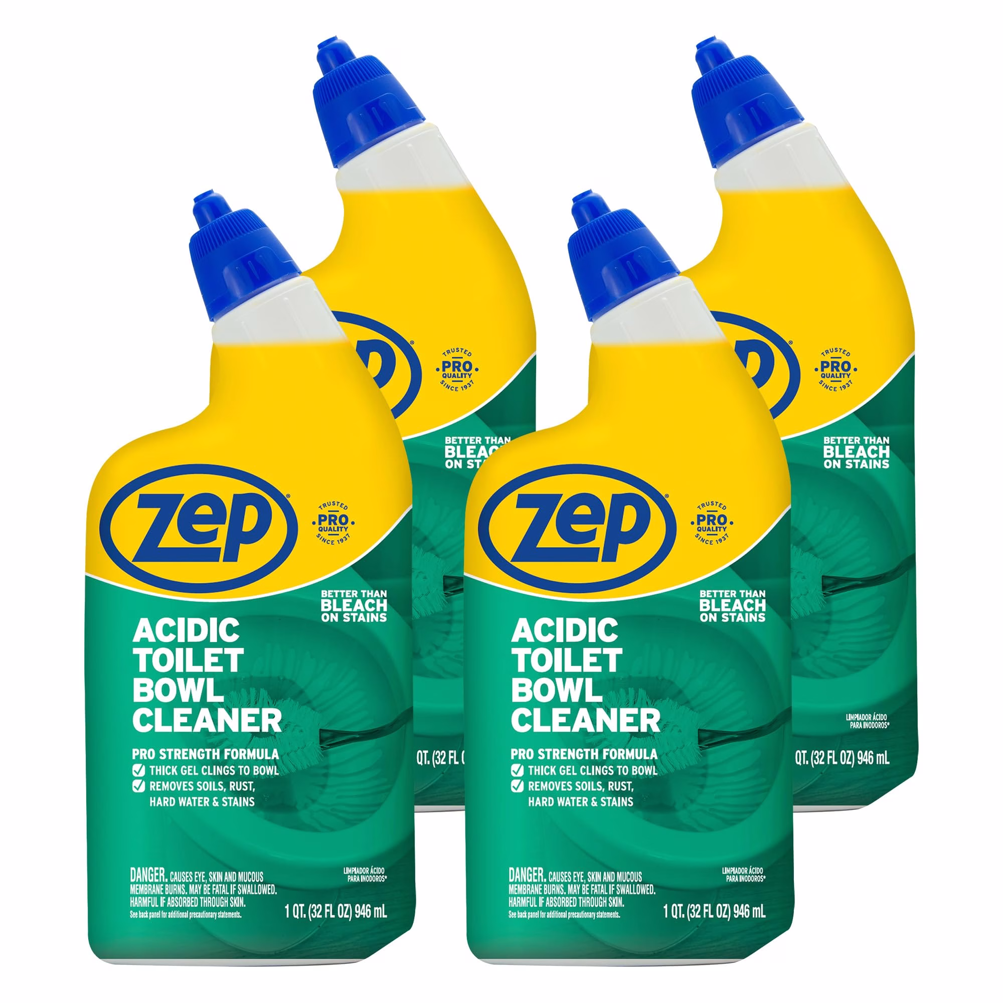 Limpia Inodoro Zep Ácido - 32 oz (Pack de 4) - ZUATBC324 - Fórmula Concentrada de Acción Intensa, Logra una Limpieza Profesionalmente Efectiva