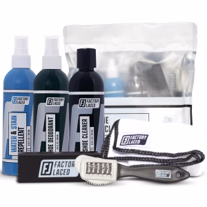 Kit Limpieza Sneakers FACTORY LACED - Incluye Limpiador 8oz, Desodorizante de Calzado y Spray Repelente de Manchas y Agua - Seguro para Vinil, Nobuk, Gamuza y Más