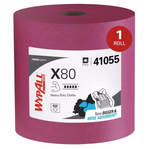 Toallas de limpieza WypAll PowerClean X80, resistentes y de uso prolongado, color rojo. 1 rollo de 455 hojas (total 455 hojas).