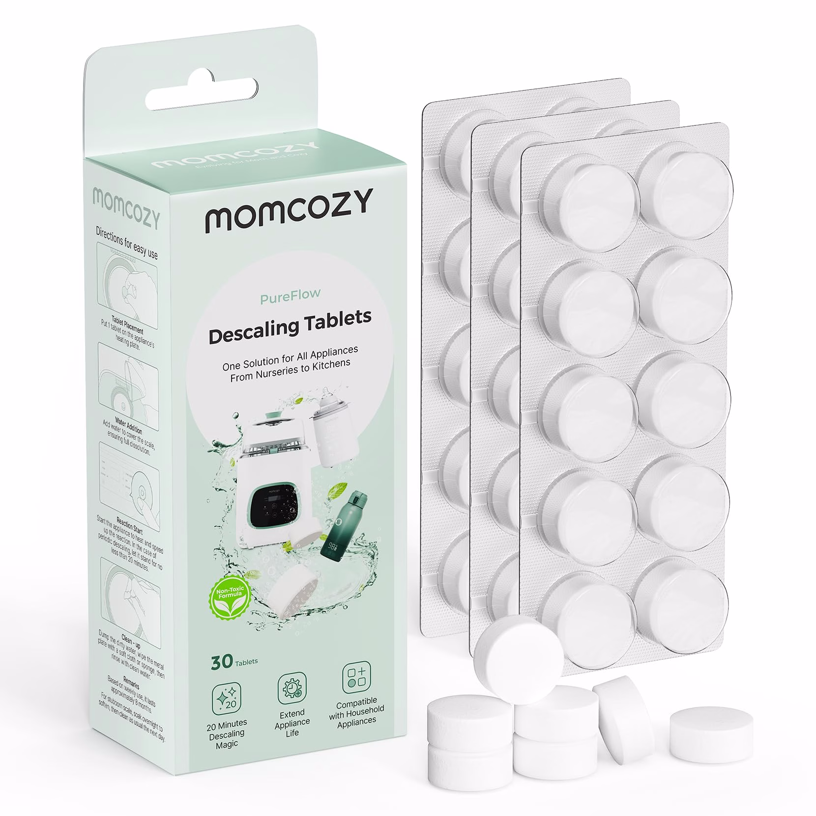 Momcozy Tabletas Descalcificadoras para Lavadoras de Biberones – 30 Piezas